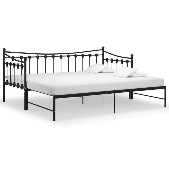 Canapé-lit extensible noir métal 90x200 cm - VINGVO - LIS - A lattes - 2 places - 2 personnes