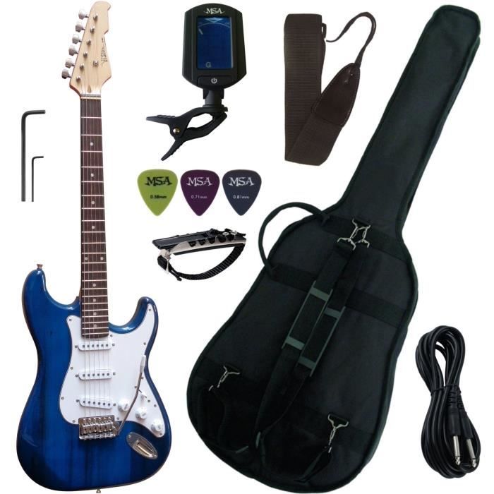 Pack Guitare Électrique Rocktile ST Bleu - Kit Complet Avec Ampli 25W, Housse, Accordeur Et Accessoires