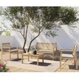 Salon de jardin RIO 4 places en bois d'acacia blanchi FSC avec coussins gris clair - BEAU RIVAGE®-1