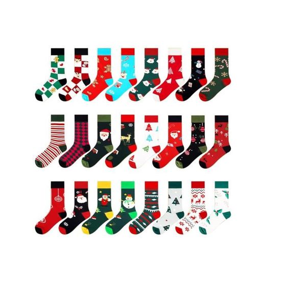 Calendrier De L'Avent 2025 – 12 Paires De Chaussettes De Noël – Motifs Festifs – Cadeau Idéal Pour Les Fêtes En Famille