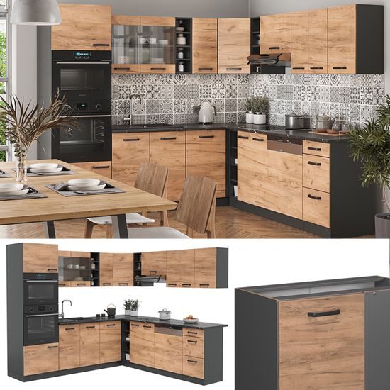 Cuisine d'angle Vicco R- Line – 227 x 287 cm, WB Marble Béton/chêne doré, WB Marble