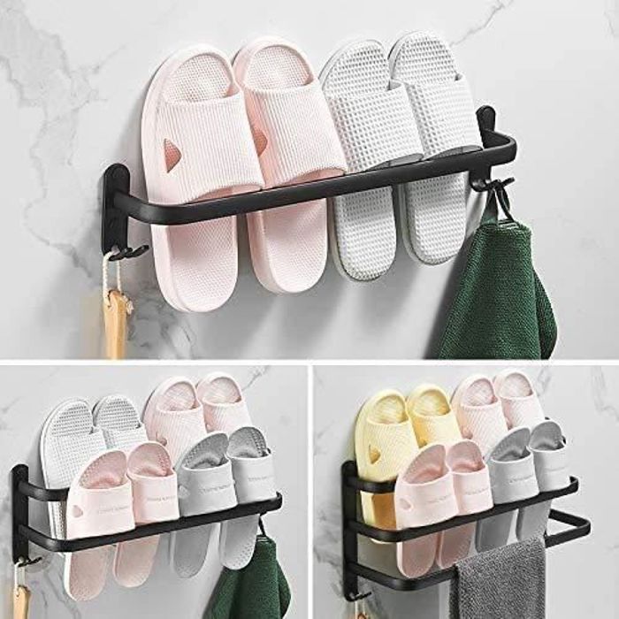 Kit De 10 Accessoires Salle De Bain En Acier Inoxydable Noir Mat - Porte-serviettes 60 Cm, Supports, Crochets