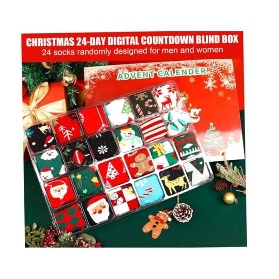Calendrier De L'Avent Chaussettes Noël - 12 Paires Motifs Festifs - Taille Unique - Cadeau Familial Et Cosy