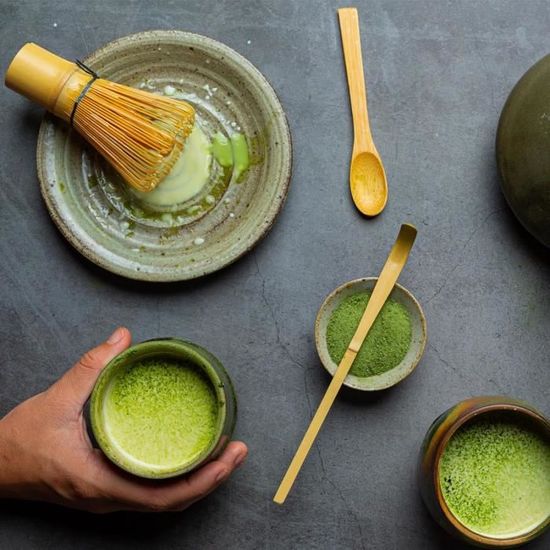 Fouets à Matcha 4 Pièces - Kit Bambou Traditionnel Avec Cuillères Et Support Céramique Pour Cérémonie Du Thé