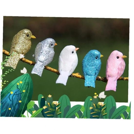 Ornements d/'oiseaux de Noël avec des Oiseaux de Mousse à Clip-artificiels pour des guirlandes d/'arbre de Noël de 12pcs Argent Décorations de Noël