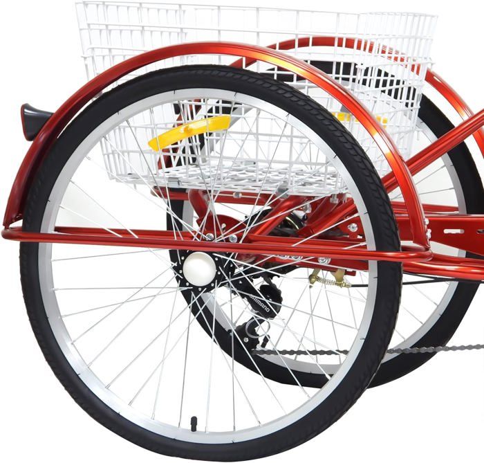Tricycle Adulte 24 Pouces 6 Vitesses - Avec Panier Et Lumière Pour Extérieur