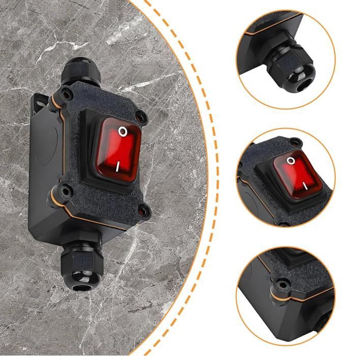 Interrupteur en Ligne Étanche DPST 4 Pôles IP67 - 12V CC 20A - À Interrupteur en Ligne Étanche DPST 4 Pôles IP67 - 12V CC 20A - À