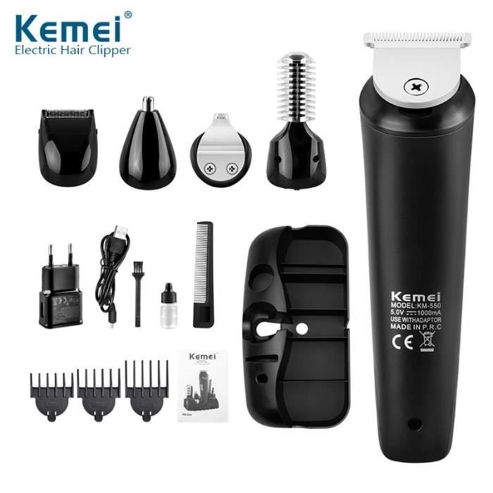 Tondeuse 3 En 1 Kemei Rechargeable USB - 6 Têtes Pour Cheveux, Barbe, Corps, 0.5-12mm