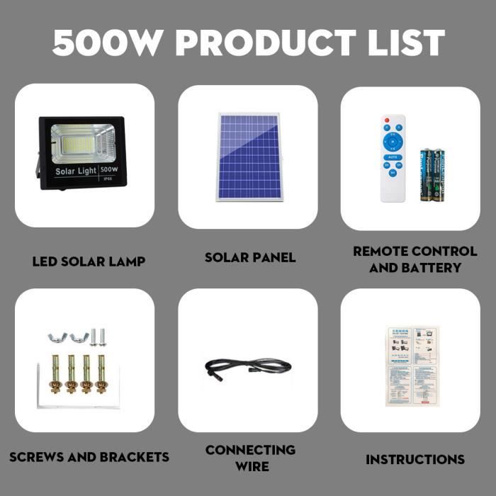 Projecteur solaire étanche 500w 6000K avec panneau solaire
