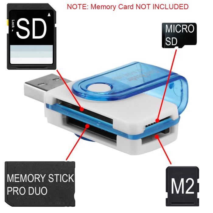 Lecteur de carte mémoire 4 en 1 : SD Micro SD Memory stick TF