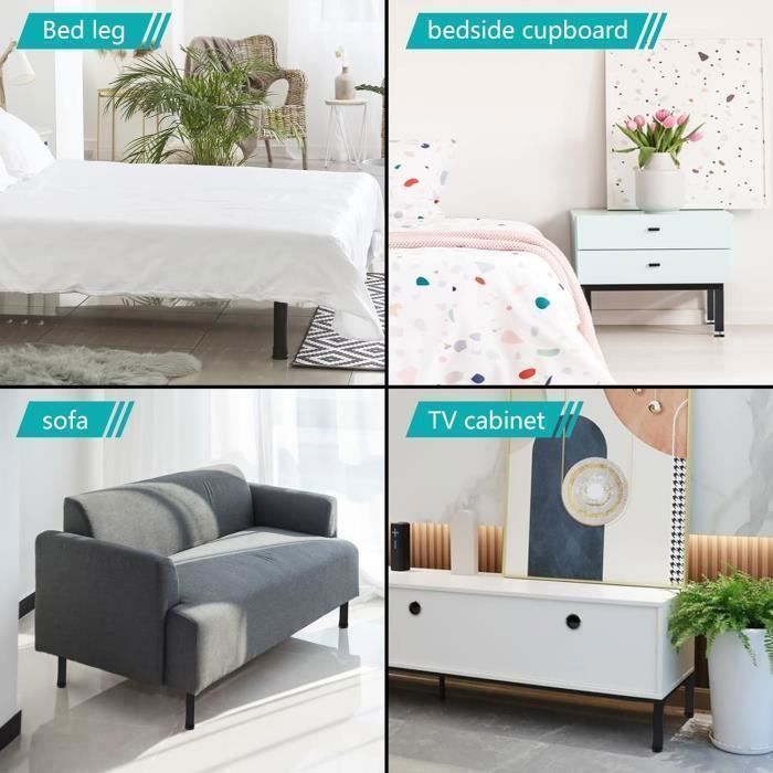 Lot De 4 Pieds De Lit Universel Pour Sommier À Lattes 35 ~ 37 Cm Réglable, Pieds Pour Lit Carré