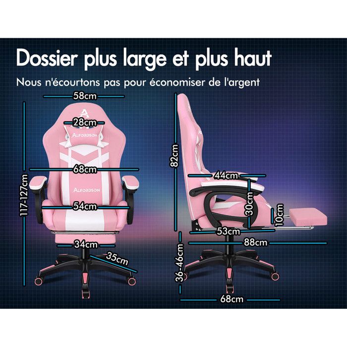 Chaise Gaming ALFORDSON Avec LED RGB, Massage, Support Lombaire - Chaise De Jeu Ergonomique Gris Tissu, Inclinaison 90-150°