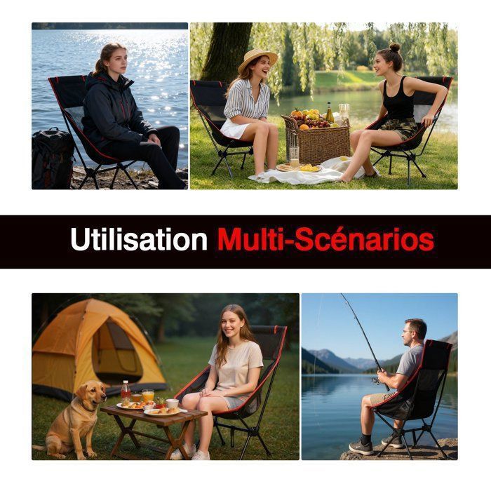 Chaise De Camping Pliable Extra Large – Ultra Légère 1,01kg, Sac De Transport Inclus, Pour Randonnée, Plage, Pêche Et Pique-nique (noir)