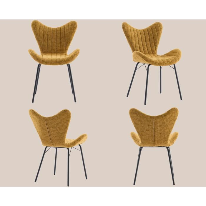 2 Chaises De Salle à Manger En Chenille Et Bois - Design Moderne, Dossier Courbé, Pieds En Bois Massif, Marron