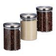 Relaxdays Pots de stockage jeu de 3, 600 ml, étanche, couvercle acier inox, Epices, riz et thé, bocal transparent-0