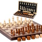 BRAND Jeu d'échecs et dames en bois massif magnétique - Échiquier pliable avec rangement - Double dame - Idéal pour enfants & adultes