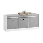 SoBuy FSR65-DG Banc de Rangement avec Coussin Rembourré et 3 Paniers Meuble Bas Entrée Commode à Chaussure Banquette Confortable