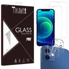 Tikawi x4 Verre trempé Iphone 12 (6.1') [2 Ecran + 2 Caméra] Haute résistance 9H - Protection Avant + Arrière - [Anti-traces] x4
