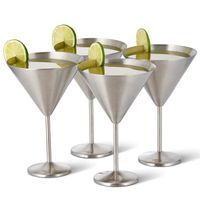 Oak & Steel - 4 Grands Verres à Cocktail Martini en Acier Inoxydable (XL, Géant 460ml) - Argent Mat - Solide & Incassable - Fêtes