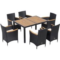 Outsunny Ensemble salon de jardin 6 personnes grande table à manger rectangulaire + 6 fauteuils & coussins lavables bois d'acacia