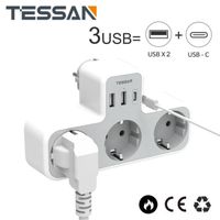 TESSAN 6 en 1 Multiprise USB avec 3 Prises et 2 Ports USB et 1 Port Type-C,Gris