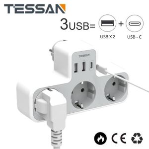 MULTIPRISE TESSAN 6 en 1 Multiprise USB avec 3 Prises et 2 Po