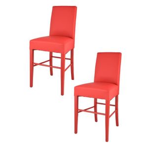 TABOURET Set de 2 Tabourets bas avec robuste structure en bois de hêtre couleur rouge, assise et dossier revêtus en cuir artificiel rouge