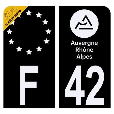 HADEXIA Autocollants Plaques Immatriculation Département 42 Loire - Logo Ancienne Région Rhône Alpes (Lot De 2)