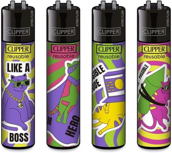 Lot De 4 Briquets Clipper Micro Rechargeables - Design Astro Spacing (sportifs Astronautes) - Pierre Remplaçable, Flamme Réglable - + 1 Cadeau Offert - 3