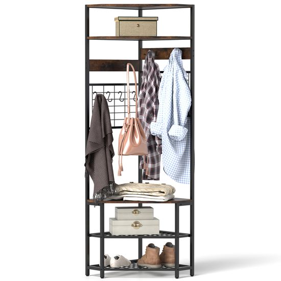 Porte-manteau D'angle Autoportant En Métal Avec étagère De Rangement Et Crochets, Gain De Place Et Facile à Assembler Pour Salon, Chambre à Coucher, Couloir, Entrée, A