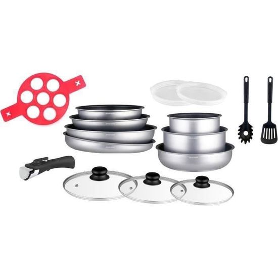 Arthur Martin Batterie Cuisine 4 Pièces - Aluminium Forgé - Induction Compatible - Casseroles 16,18,20 Cm - Poignée Amovible