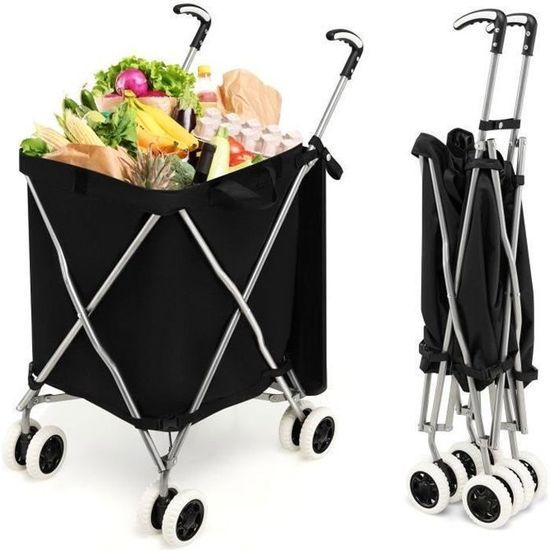 COSTWAY Chariots de Courses - 2 Panier (115L+18L), Caddie Pliable à 4 Roues  Pivotantes à