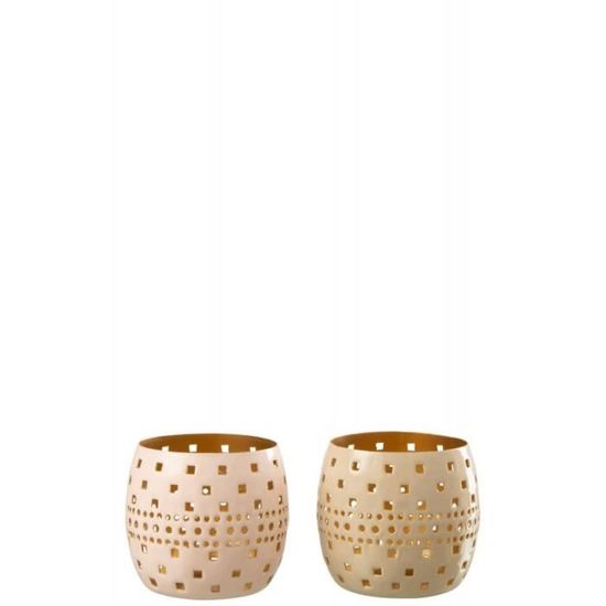 Lot De 2 Photophores Métal Doré Vieilli Motif Soleil – Tailles 10x8 Cm Et 10x10 Cm – Ambiance Boho Chic