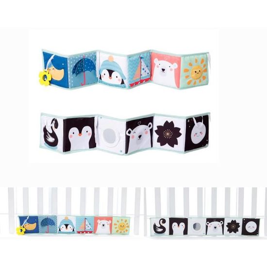 Livre D'Éveil En Tissu Pour Bébé 0-3 Mois - Noir Et Blanc Avec Suspension Et Miroir