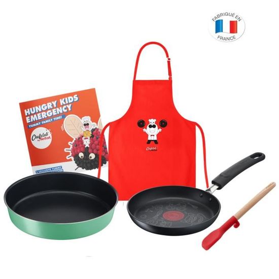 CHEFCLUB BY TEFAL E5119002  "Urgence enfants affamés" : Poêle à crêpe, Moule, Mini-spatule, Tablier de cuisine, livret de recettes.