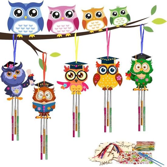 BAIFULAI Lot De 12 Carillons à Vent Monstres – Kit Créatif DIY En Bois à Peindre, Activité Manuelle Pour Enfants, Décoration Sonore Pour Jardin Ou Balcon, Garçons Et Filles