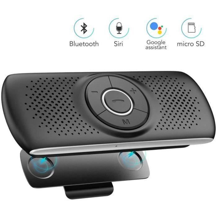 Kit Mains Libres Voiture Haut-Parleur Bluetooth 5.0 avec Clip Micro Intégré, Reconnexion Automatique, iOS Siri&Assistant Google