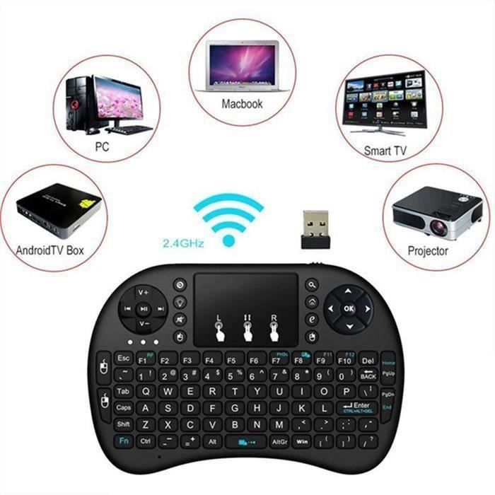 Rii Mini i8 Mini Clavier QWERTY sans fil Ergonomique sans Fil avec Touchpad - Pour Smart TV, mini PC, HTPC, tablette, ordinateur