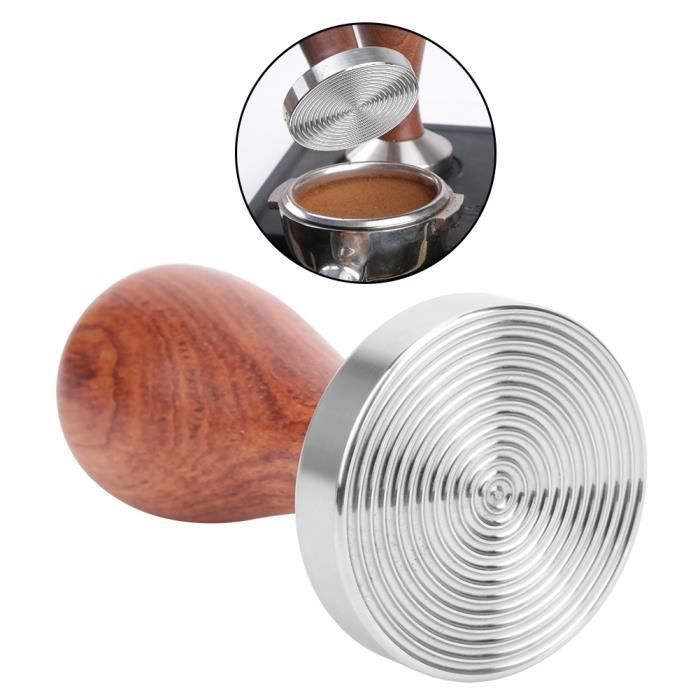 Tbest Tamper à café Tamper à Café en Acier Inoxydable Marteau à Poudre de Café Poignée en Bois Fournitures de Cuisine