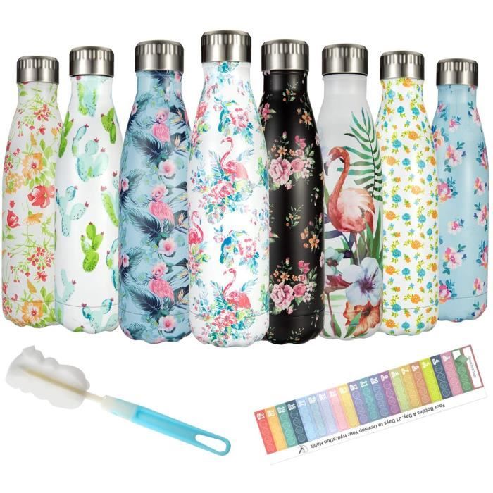 Gourde Inox 500ml, Bouteille Isotherme Reutilisable, Thermos en Acier Inoxydable Isolant sous Vide Sans Bpa, Garde Froid 24H ou Chau