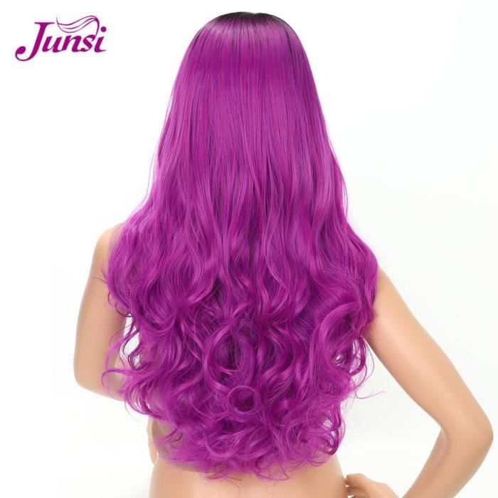 Longue perruque synthétique Cosplay rouge noir Ombre violet perruques pour femmes bouclés haute température fibre cheveux # violet