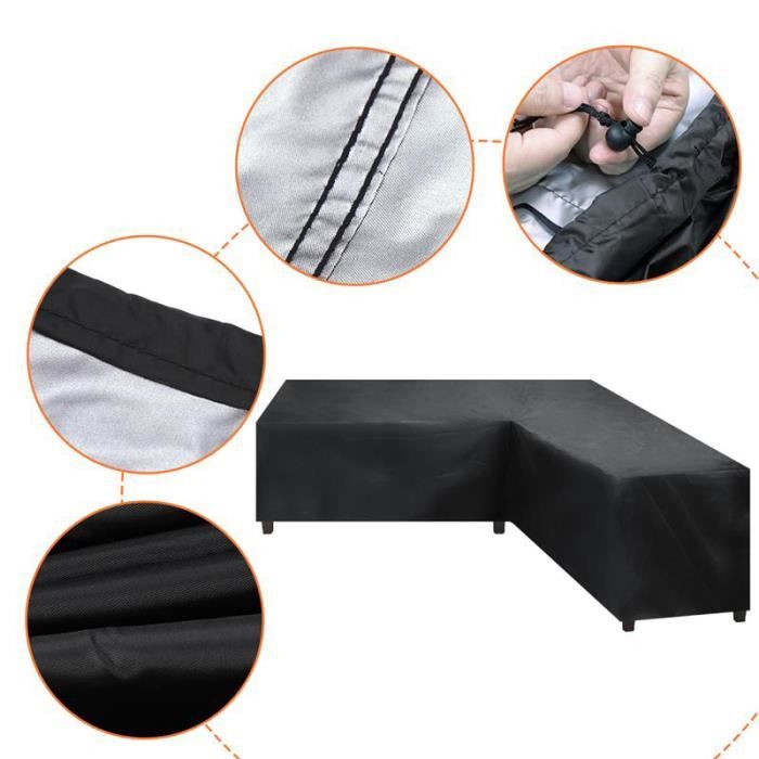 Housse de Meuble En Forme de L 222*286cm Canapé D'angle Meubles Imperméable Argent Intérieur Noir Extérieur Couvercle