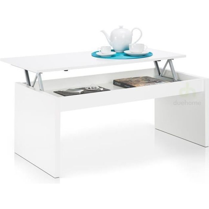 Table Basse Blanc brillant/laqué Avec Plateau Relevable