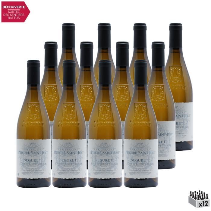 Côtes du Rhône Villages Séguret Blanc 2020 - Lot de 12x75cl - Domaine du Prieuré Saint-Just - Vin AOC Blanc de la Vallée du Rhône