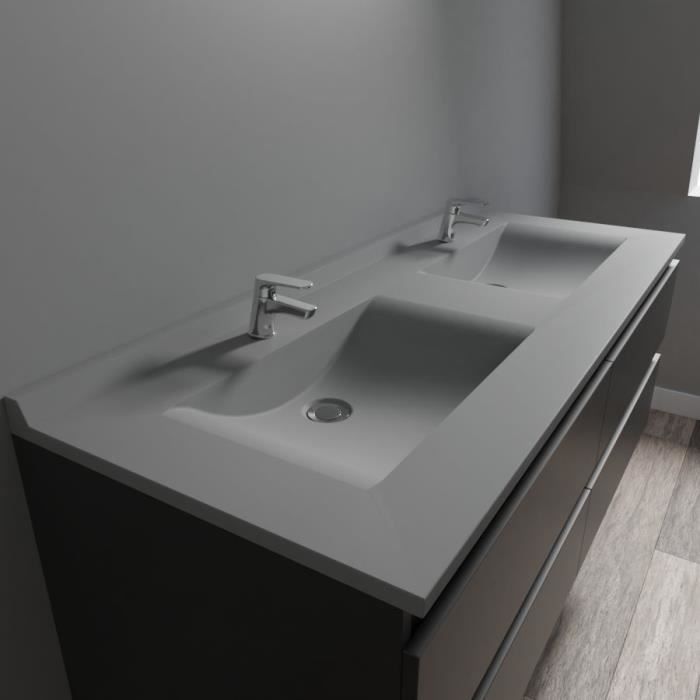 Plan double vasque en résine de synthèse gris RESIPLAN - 140 cm