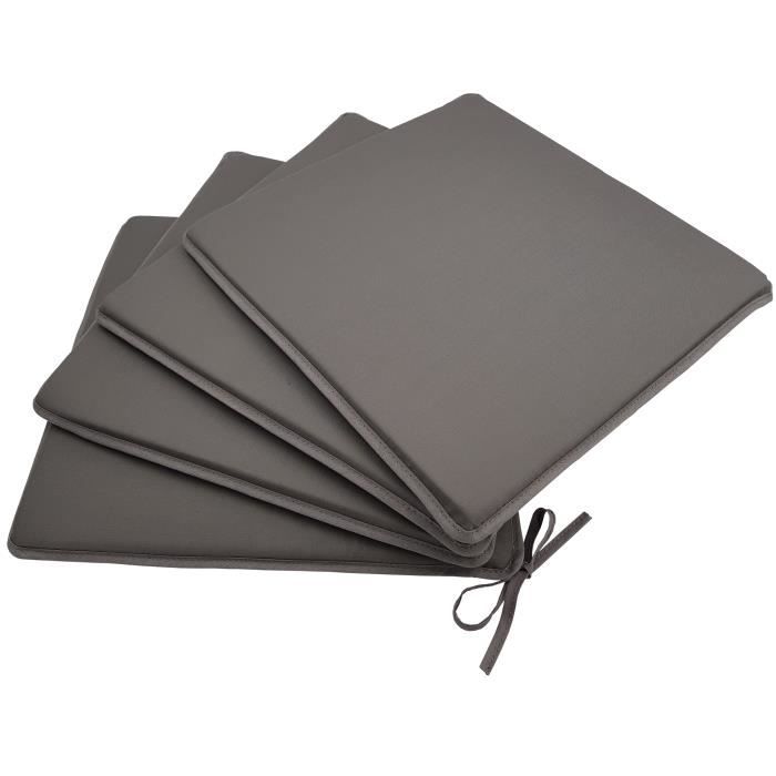 Lot de 4 galettes de chaise rembourrées 36 x 36 x 2 cm Anthracit - Coussins d'assise matelassés confortables avec rubans de fixation