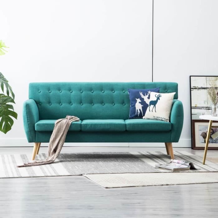 Canapé fixe 3 places - Revêtement en tissu - Vert - Scandinave - 172 x 70 x 82 cm