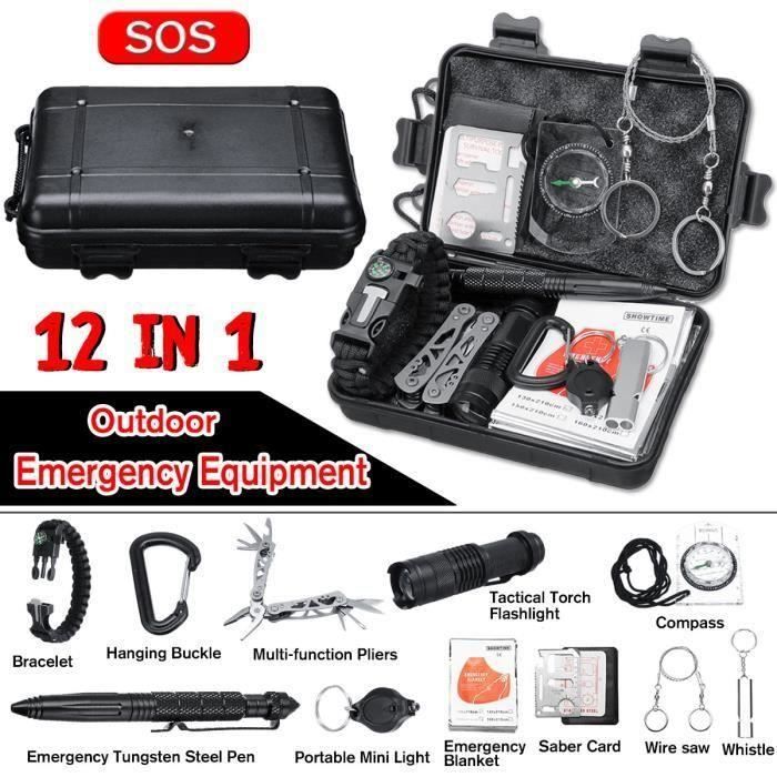 Kits de survie d'urgence 12 en 1,Multi outils de survie professionnelle Sécurité à l'extérieur Équipement de défense pour vo So57026