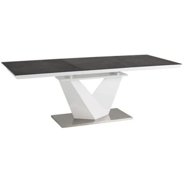 ALATAS - Table extensible salle à manger - 140x85x75 cm - Plateau en MDF laqué + verre - Cadre en acier + MDF - Noir/Blanc
