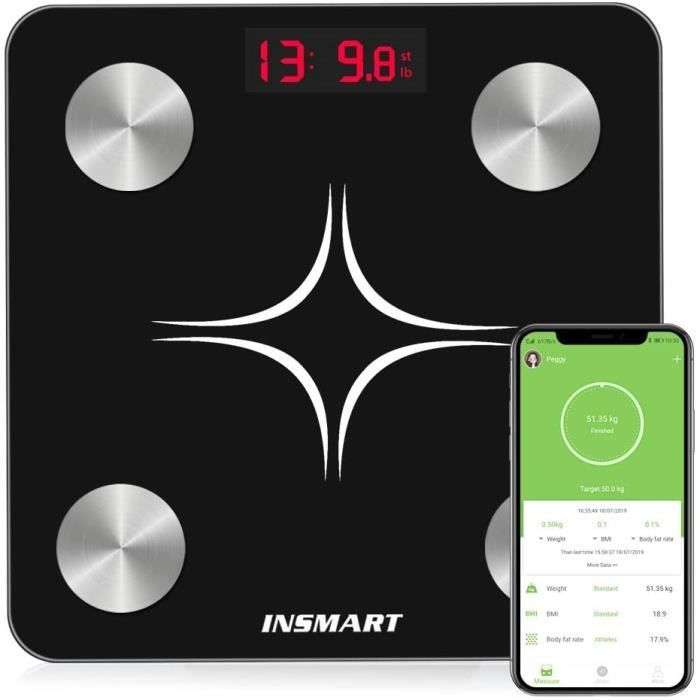 Pèse-personne Insmart Balance de graisse corporelle numérique intelligente pour salle de bain pour analyseur de composit 586760